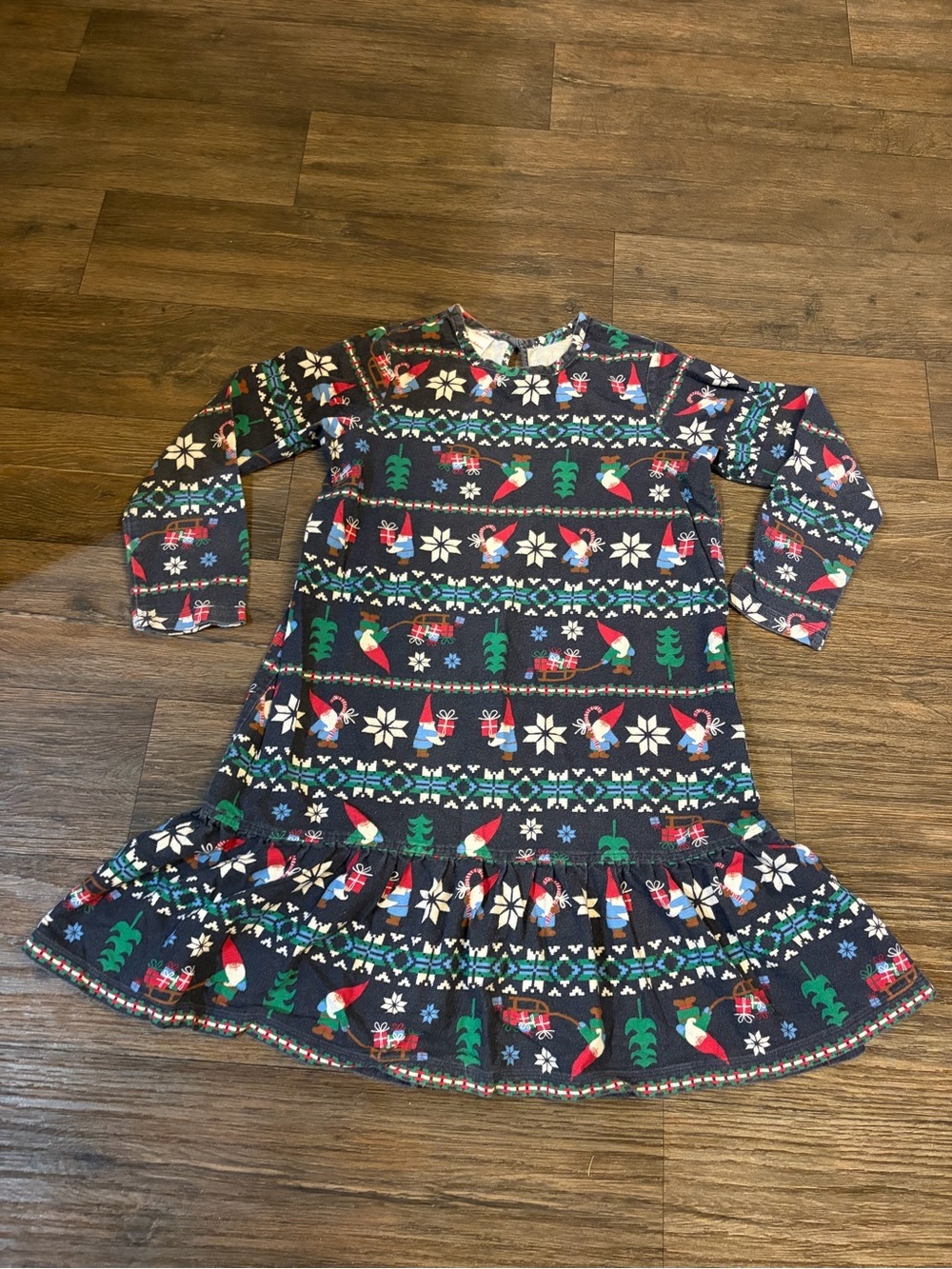 Hanna Andersson Girls Navy Christmas Gnome Nightgown Size 10